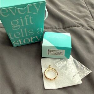 Origami Owl Gold Charm Necklace Hinge Locket with Dark Rose Crystal Accents